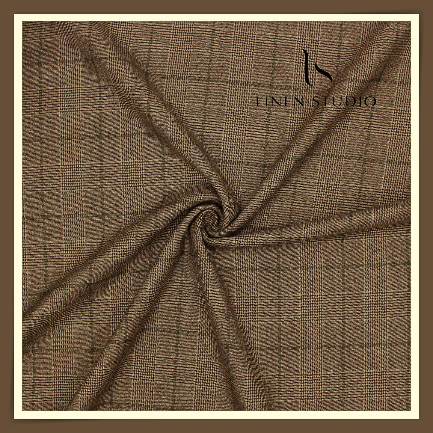 130's Australian Merino Wool Milled Suiting by Vercelli - Tobacco Brown Checks (NEW) (Zoom In)