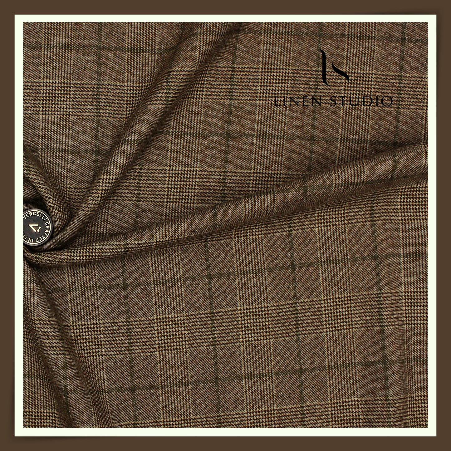 130's Australian Merino Wool Milled Suiting by Vercelli - Tobacco Brown Checks (NEW) (Zoom In)