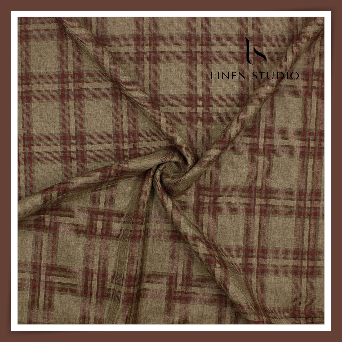 130's Australian Merino Wool Milled Suiting by Vercelli Italy - Dull Brown with Antique Ruby Checks (NEW) (Highest Selling)