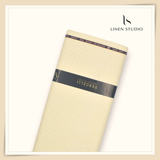 140's Australian Merino Wool by Vercelli - Cream with Elegant Golden Lurex (NEW) (Zoom In)