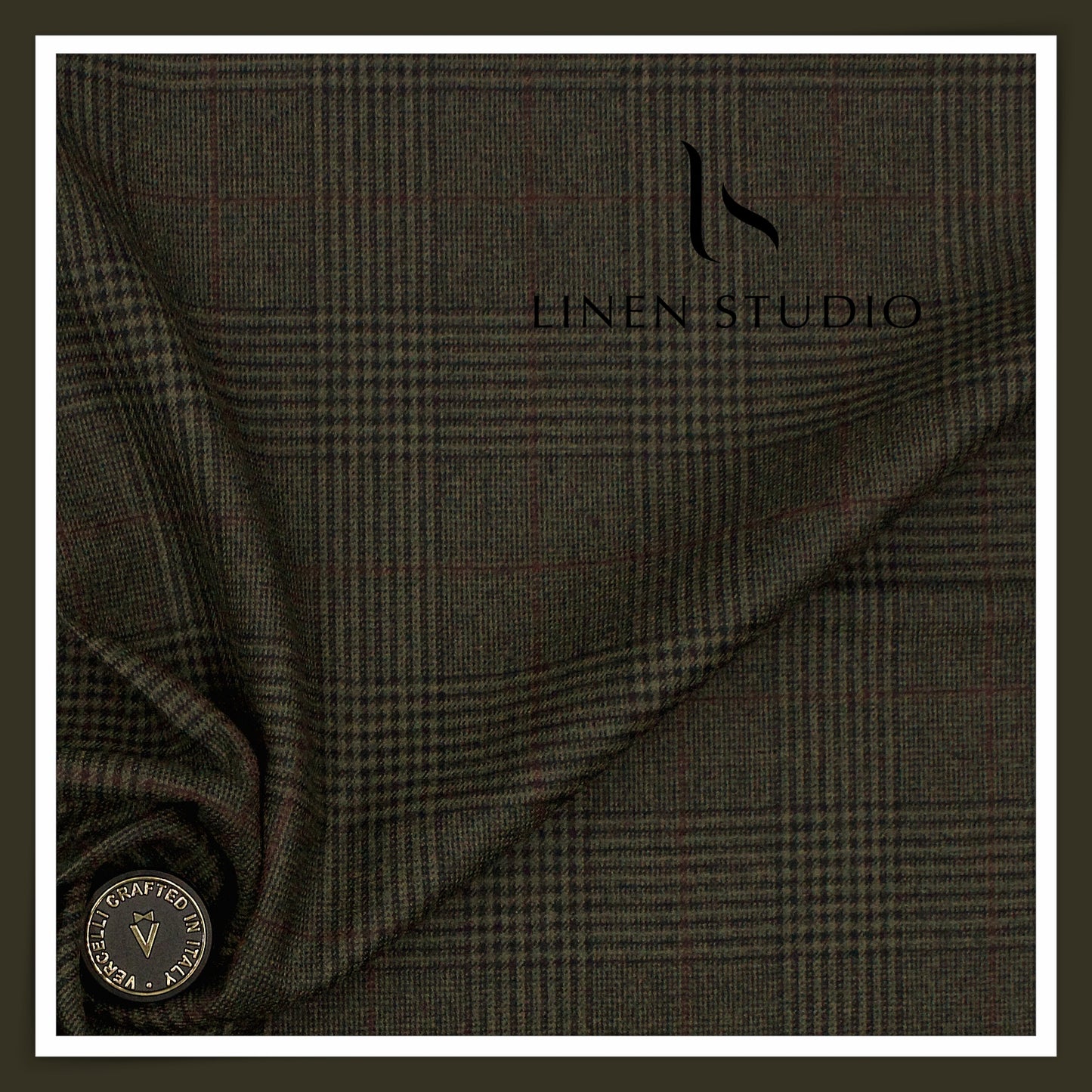 130's Australian Merino Wool Milled Suiting by Vercelli Italy - Birch Green Checks (NEW)