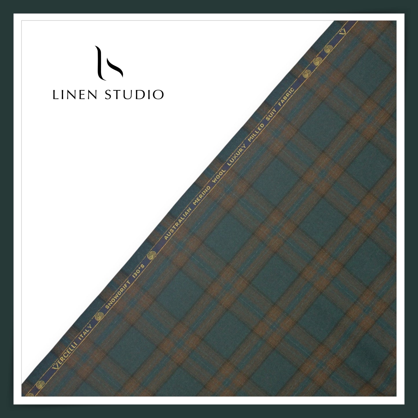 130's Australian Merino Wool Milled Suiting by Vercelli - Crystal Teal & Brown Checks (NEW)