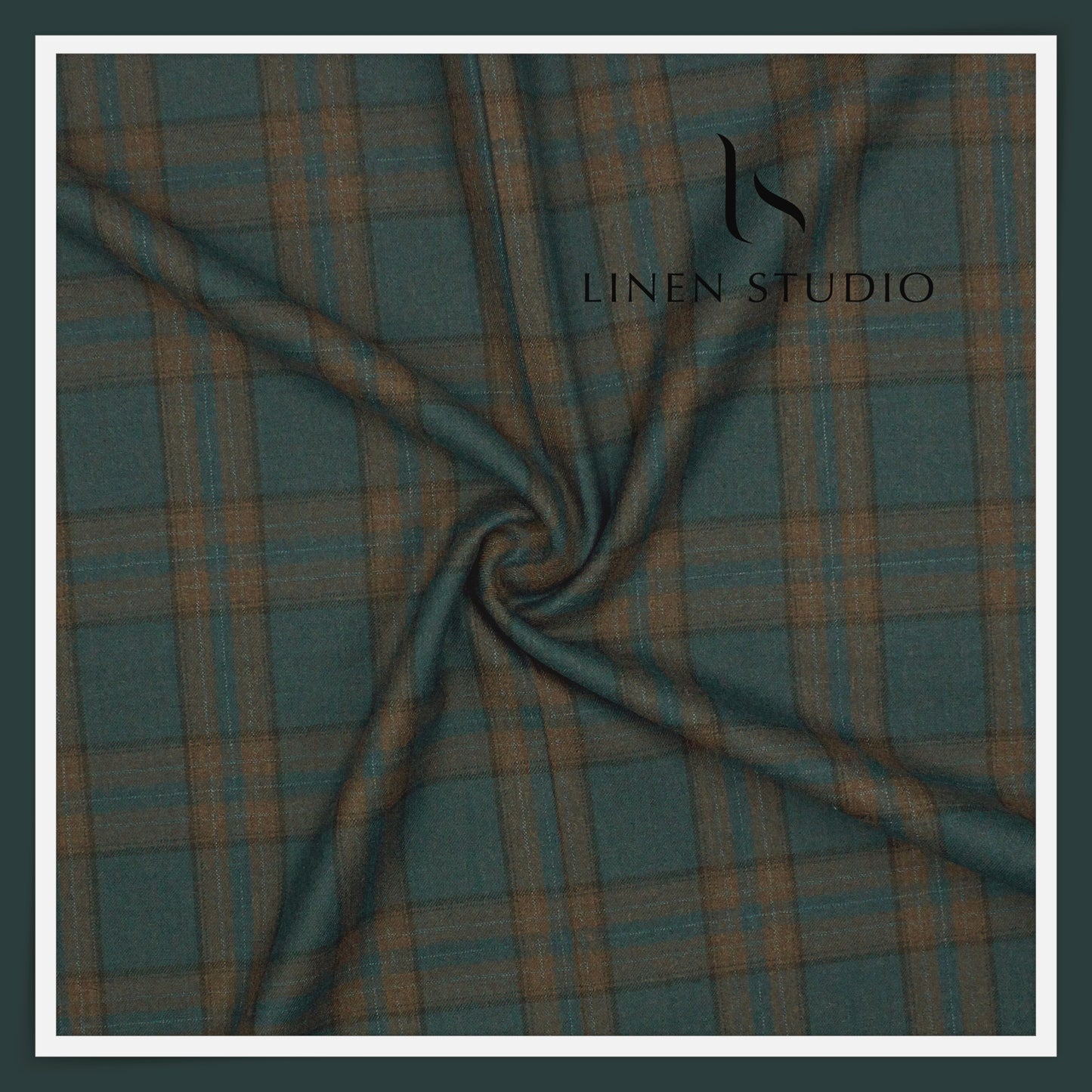 130's Australian Merino Wool Milled Suiting by Vercelli - Crystal Teal & Brown Checks (NEW)