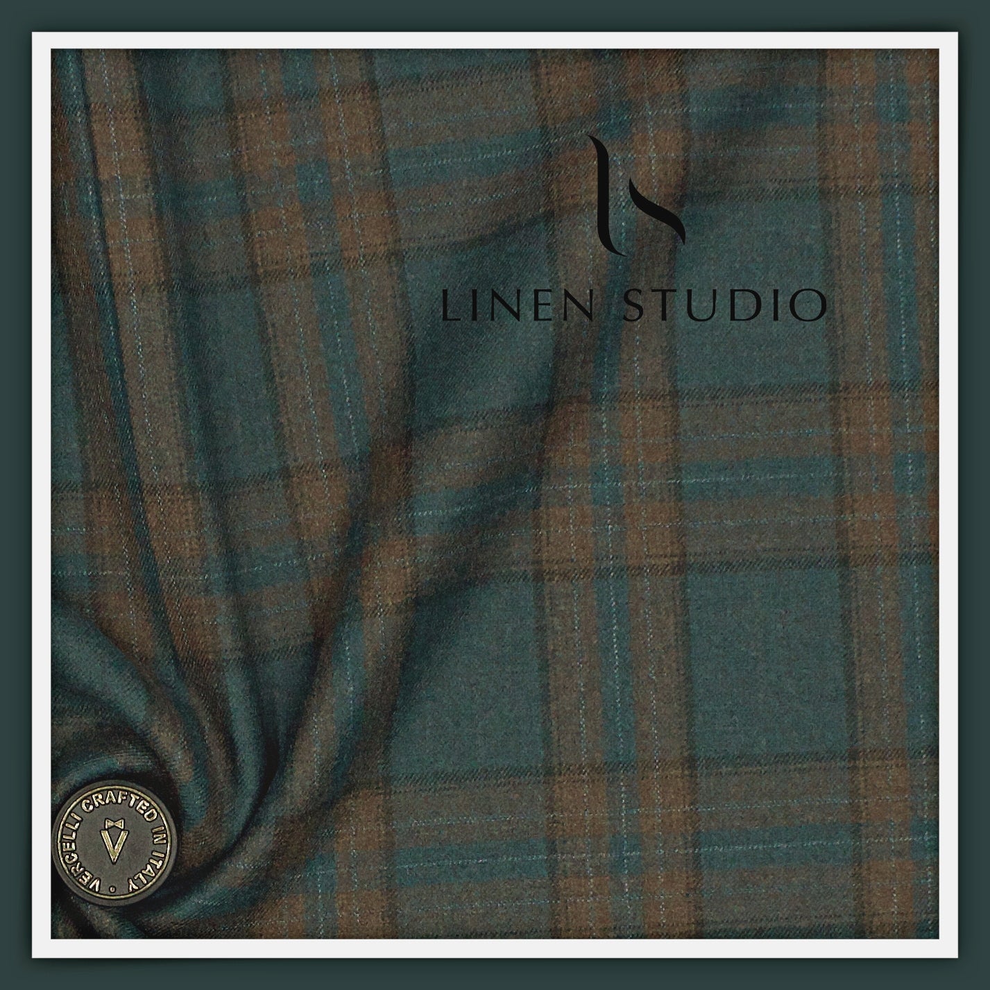 130's Australian Merino Wool Milled Suiting by Vercelli - Crystal Teal & Brown Checks (NEW)