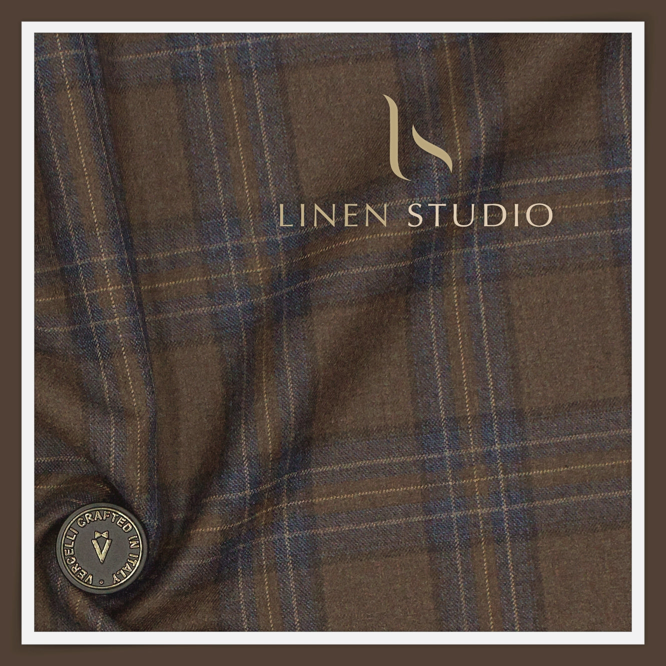 130's Australian Merino Wool Milled Suiting by Vercelli - Brown & Blue Checks (NEW)