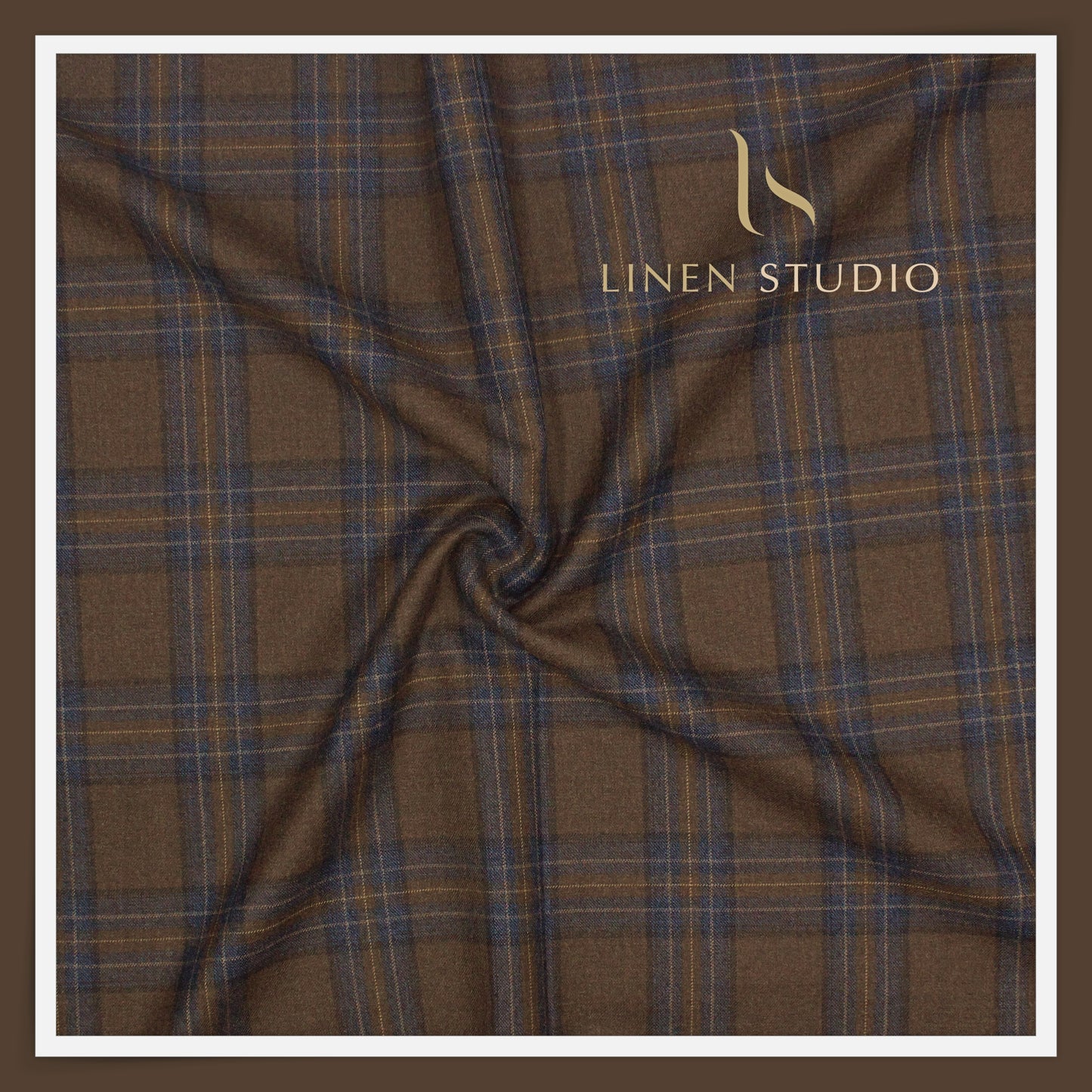 130's Australian Merino Wool Milled Suiting by Vercelli - Brown & Blue Checks (NEW)
