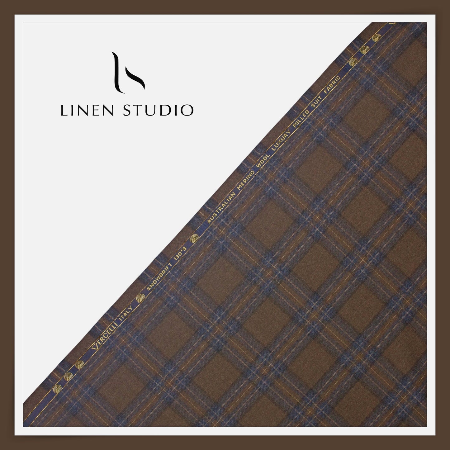 130's Australian Merino Wool Milled Suiting by Vercelli - Brown & Blue Checks (NEW)