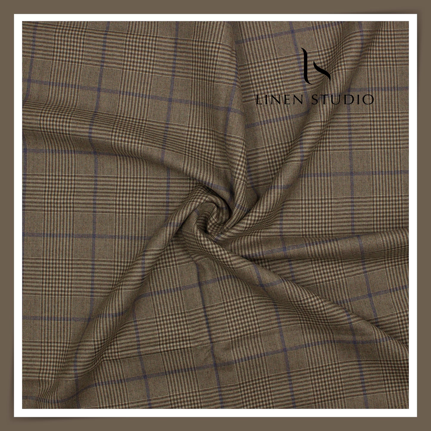 130's Australian Merino Wool Milled Suiting by Vercelli Italy - Grey Brown Checks (NEW) (Zoom In)