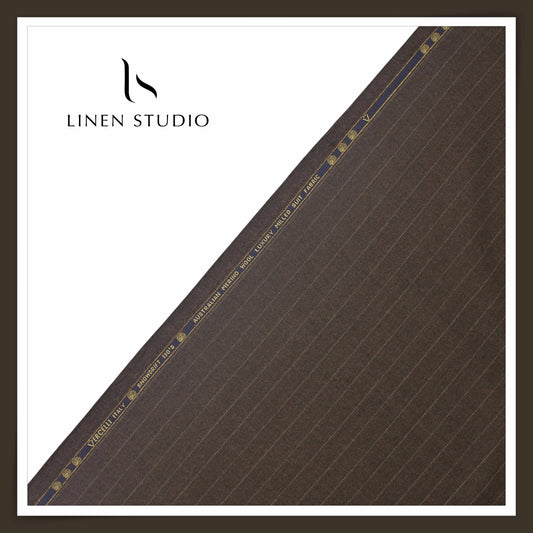 130's Australian Merino Wool Milled Suiting by Vercelli - Ash Brown Stripes (NEW)