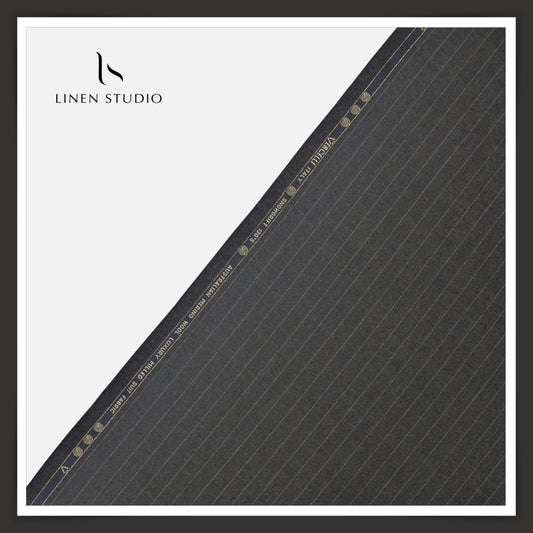 130's Australian Merino Wool Milled Suiting by Vercelli - Dark Grey Stripes (NEW)