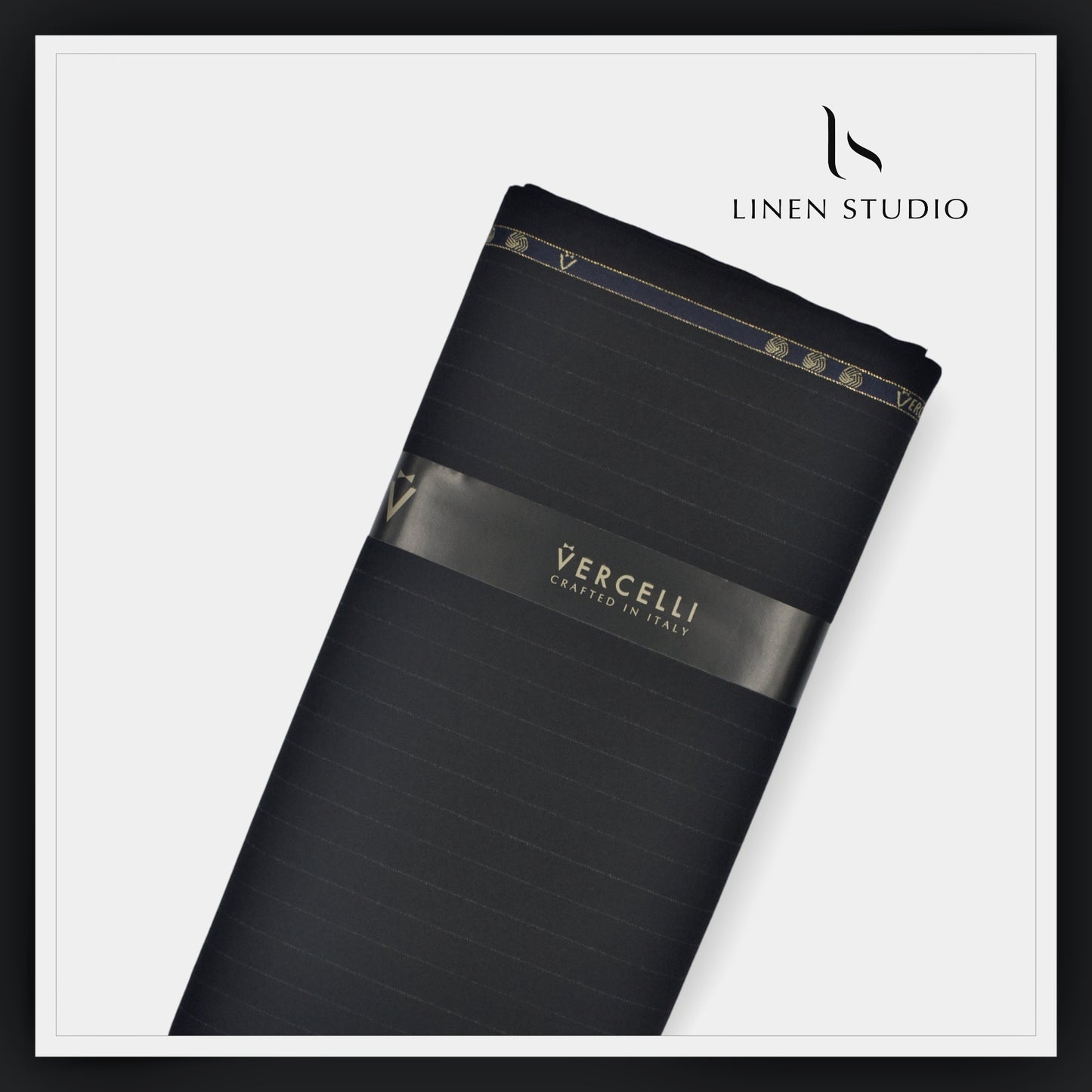 130's Australian Merino Wool Milled Suiting by Vercelli - Pure Black Stripes (NEW)