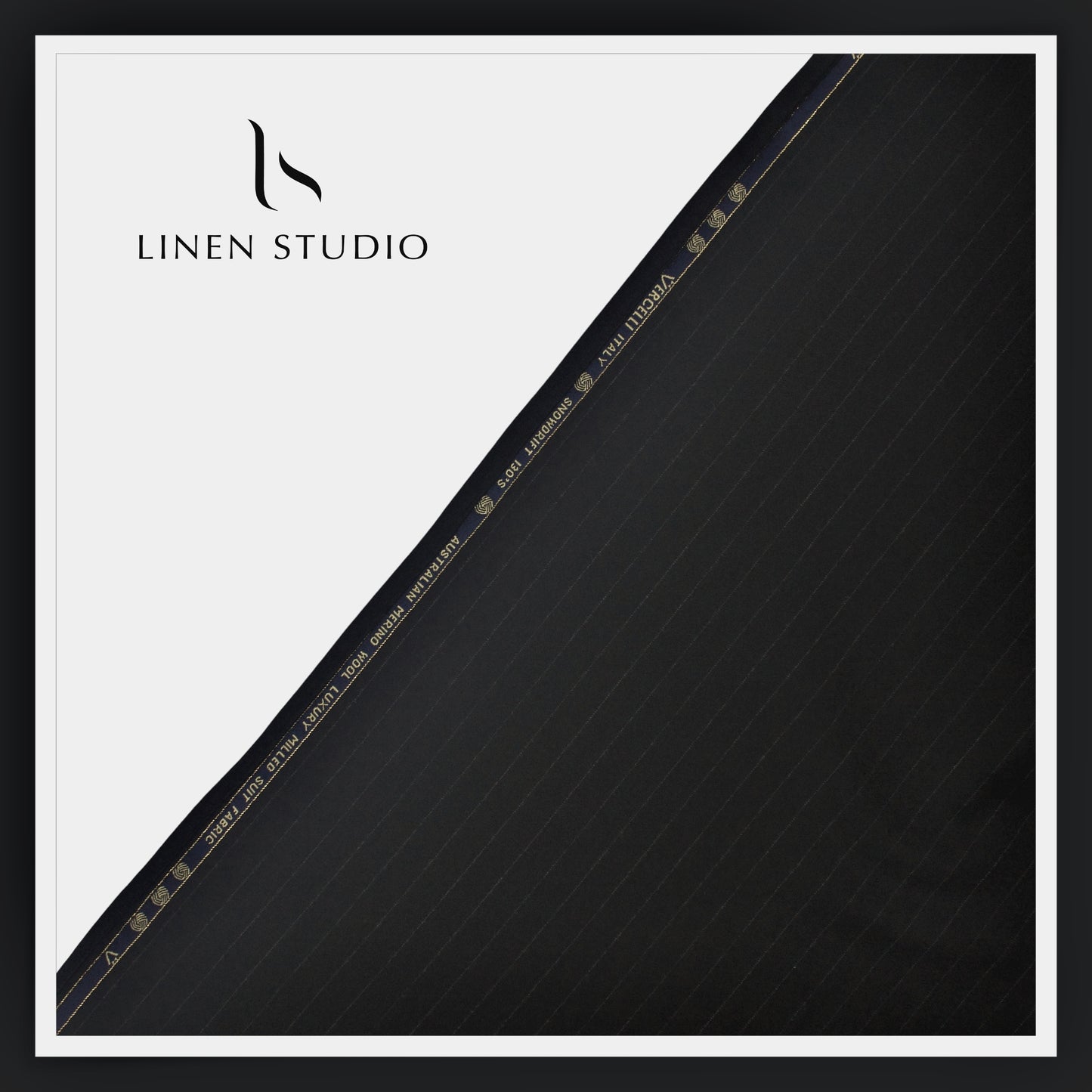 130's Australian Merino Wool Milled Suiting by Vercelli - Pure Black Stripes (NEW)