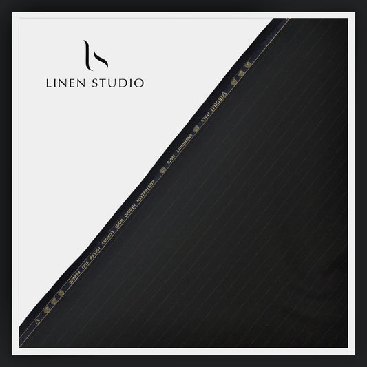 130's Australian Merino Wool Milled Suiting by Vercelli - Pure Black Stripes (NEW)