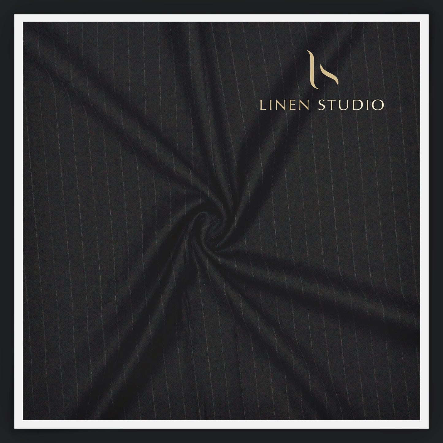 130's Australian Merino Wool Milled Suiting by Vercelli - Pure Black Stripes (NEW)