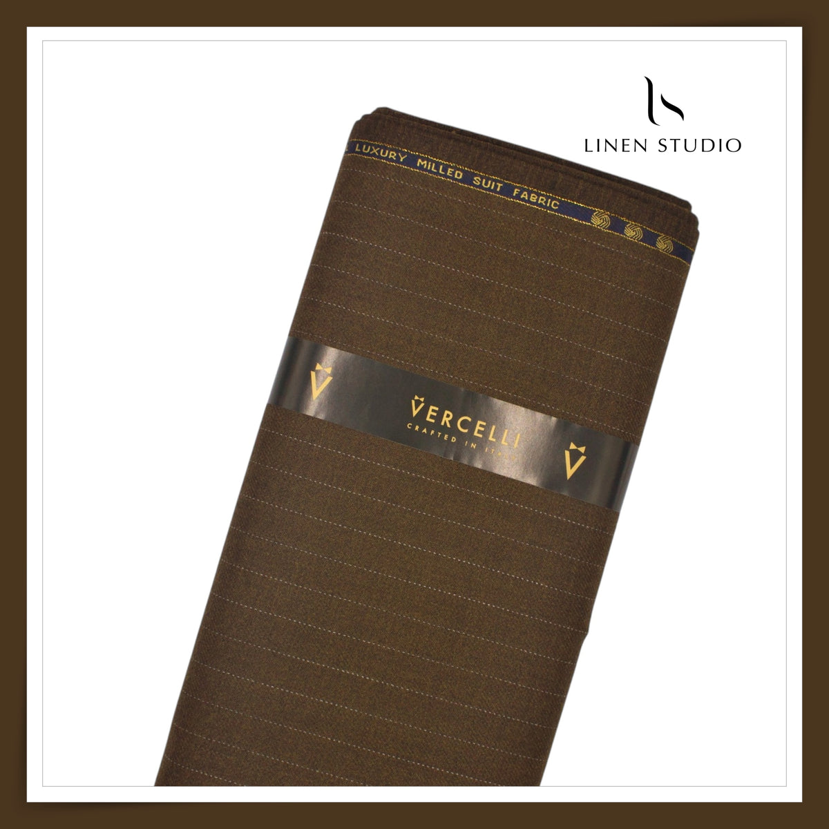Vercelli Italy Snowdrift 130's 70% Australian Merino Wool Rich Milled Suiting - Dark Brown 1.80 Cms Pinstripe (Latest Collection)