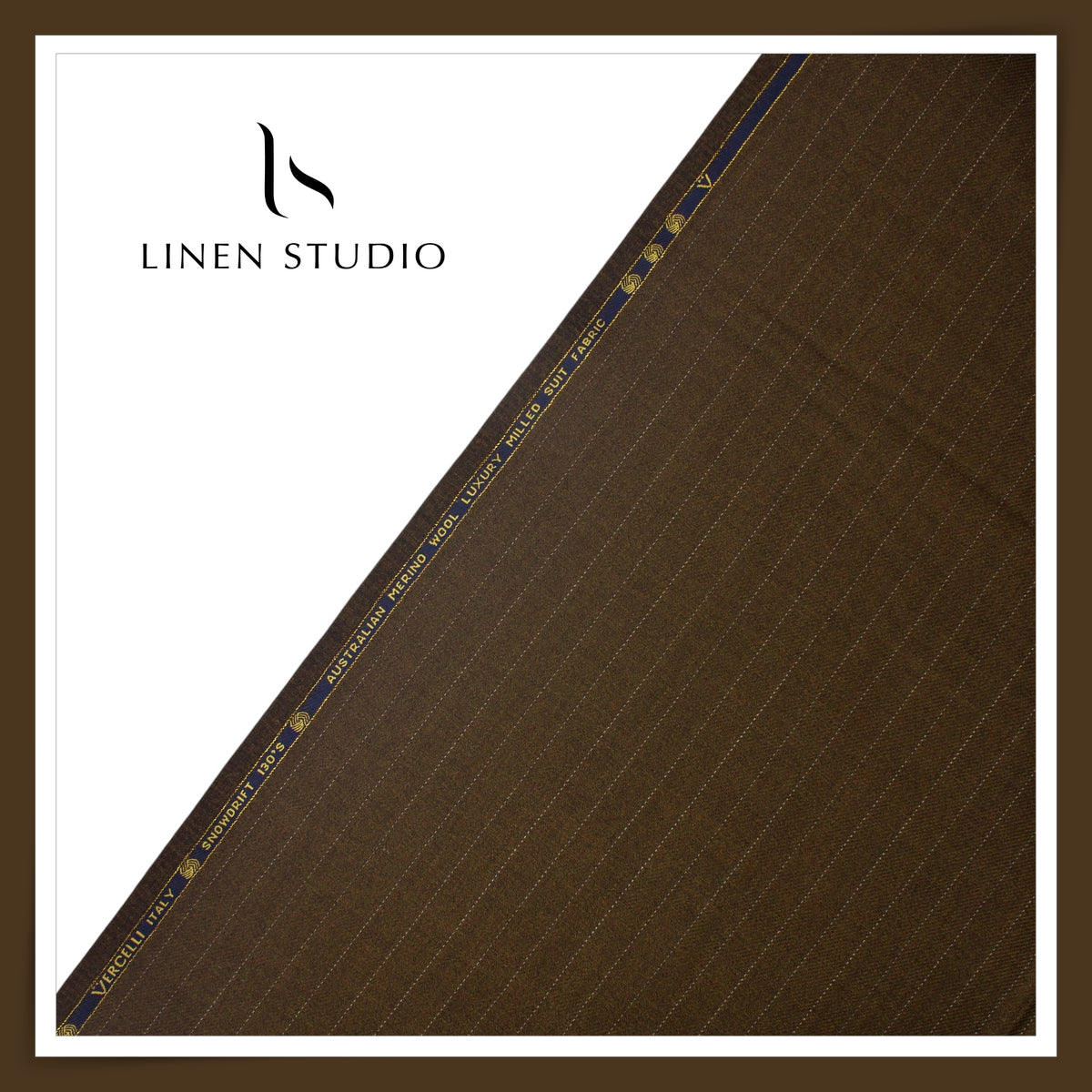 Vercelli Italy Snowdrift 130's 70% Australian Merino Wool Rich Milled Suiting - Dark Brown 1.80 Cms Pinstripe (Latest Collection)