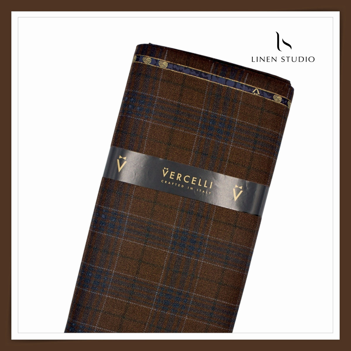 Vercelli Italy Snowdrift 130's 70% Australian Merino Wool Rich Milled Suiting - Chestnut Brown & Navy Windowpane Check (Latest Collection)