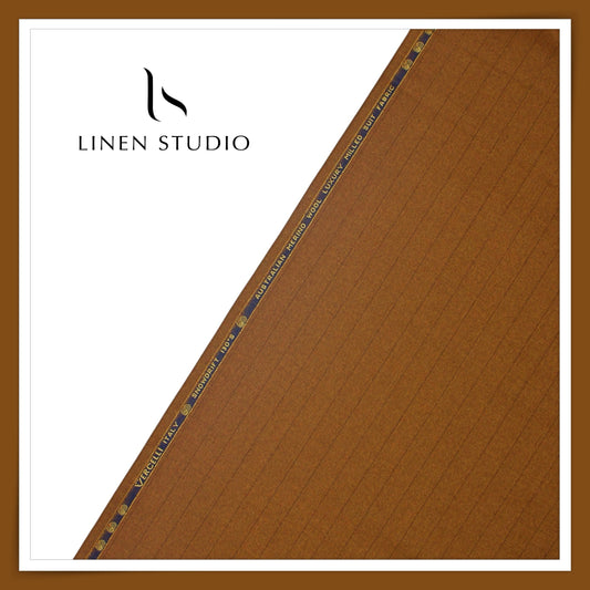Vercelli Italy Snowdrift 130's 70% Australian Merino Wool Rich Milled Suiting - Cognac Rust 2.00 Cms Pinstripe (Latest Collection)