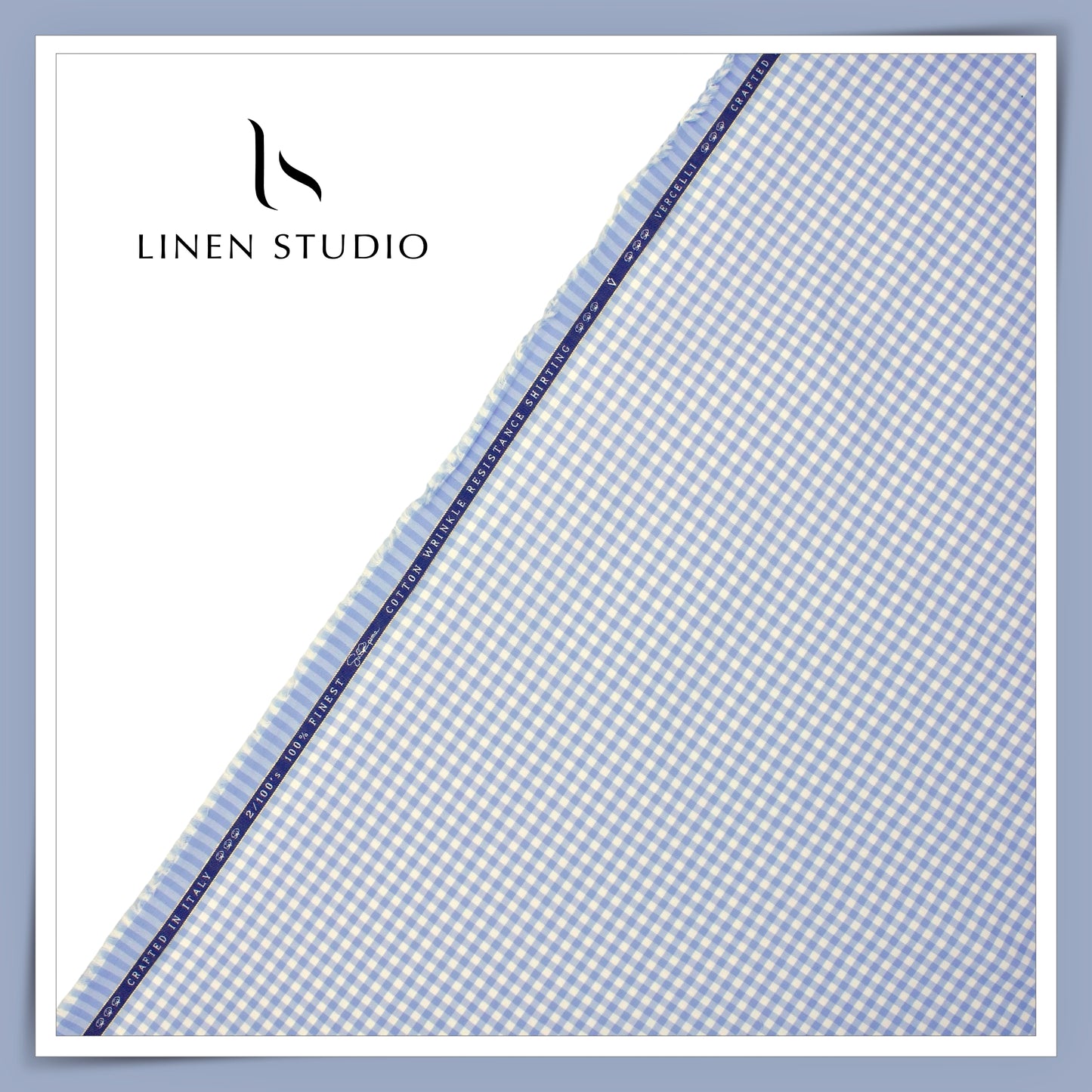 2/100's Wrinkle Resistant Supima Cotton Shirting by Vercelli - Cold Blue Gingham Checks (NEW)