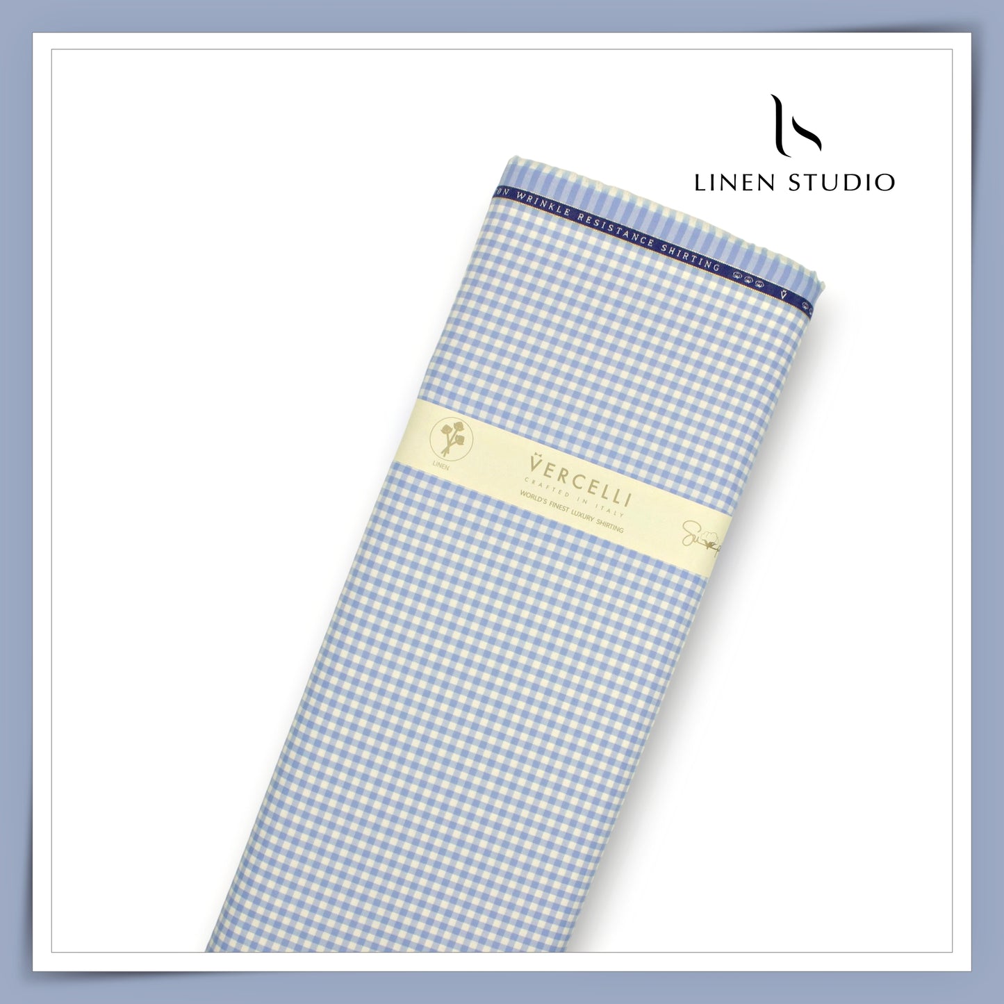2/100's Wrinkle Resistant Supima Cotton Shirting by Vercelli - Cold Blue Gingham Checks (NEW)