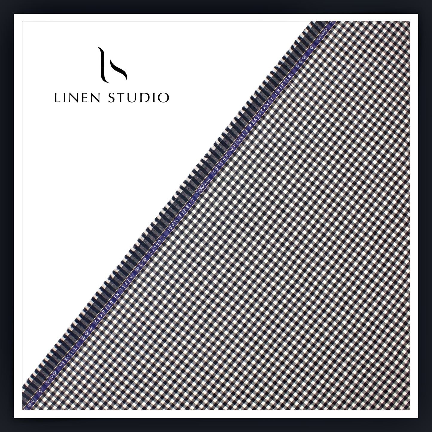 2/100's Wrinkle Resistant Supima Cotton Shirting by Vercelli - Black Gingham Checks (NEW)