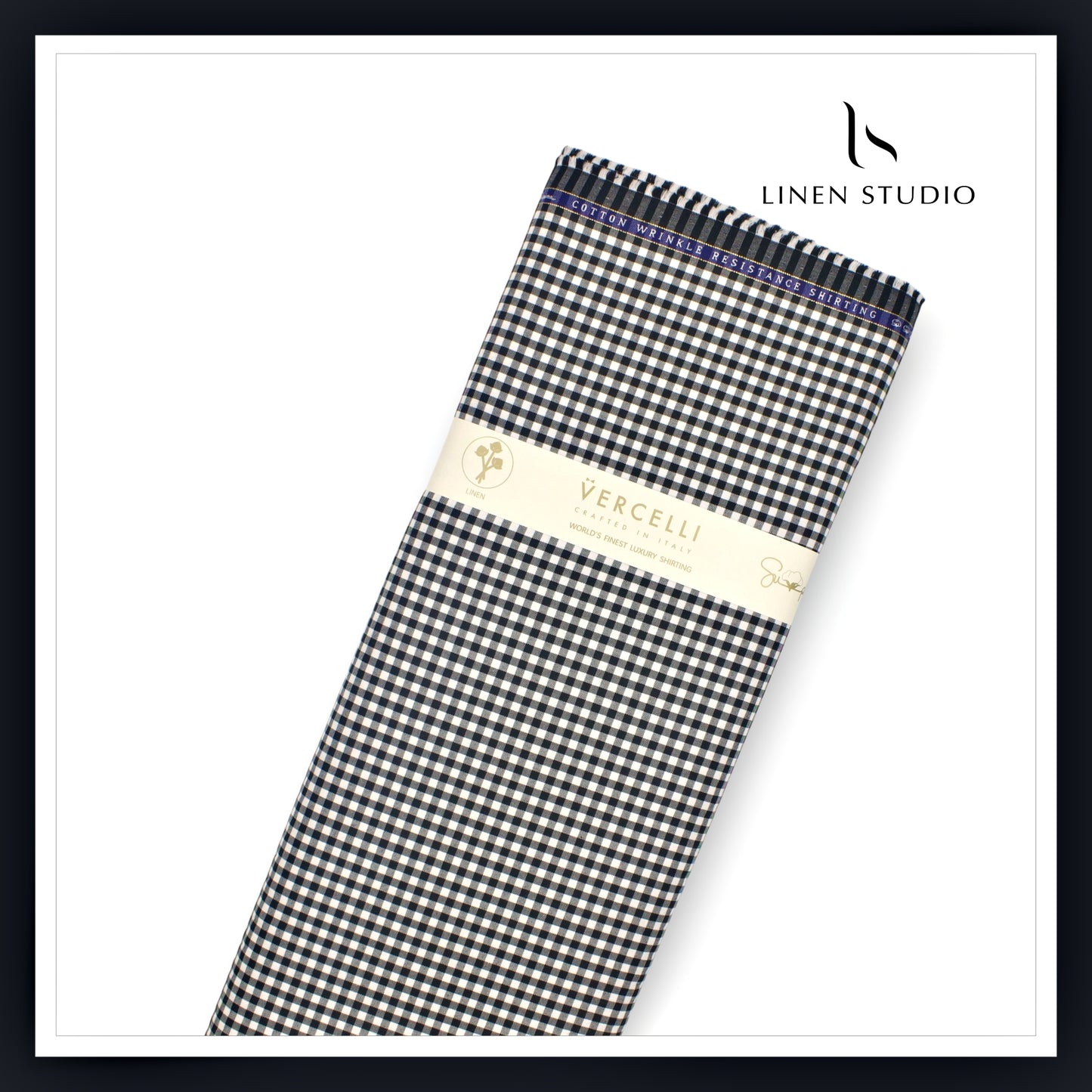 2/100's Wrinkle Resistant Supima Cotton Shirting by Vercelli - Black Gingham Checks (NEW)