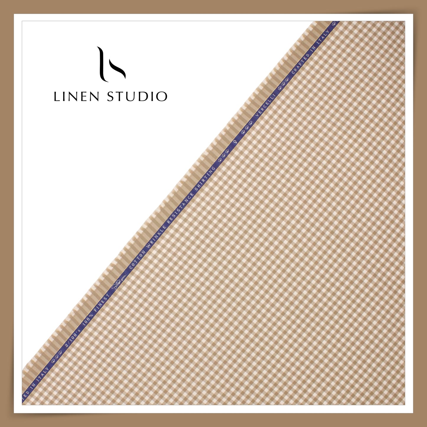 2/100's Wrinkle Resistant Supima Cotton Shirting by Vercelli - Pale Taupe Gingham Checks (NEW)