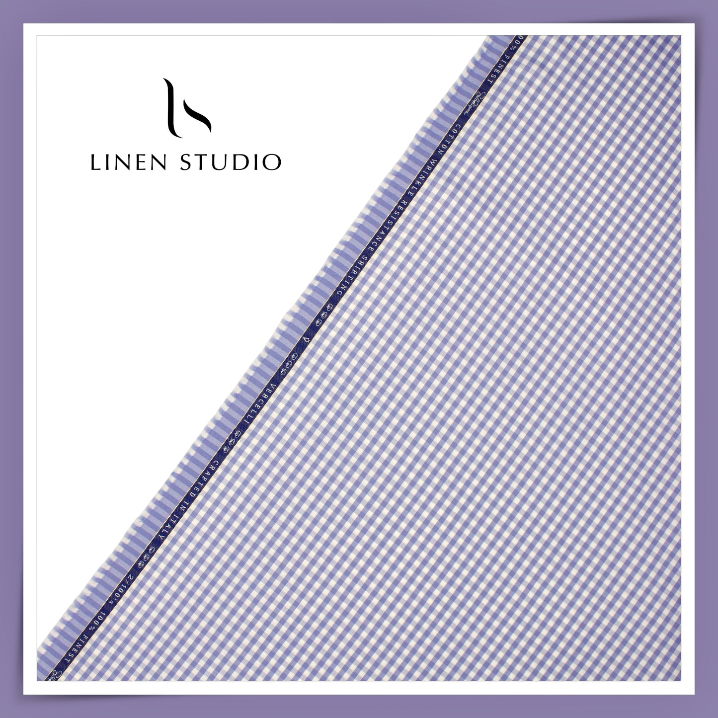 2/100's Wrinkle Resistant Supima Cotton Shirting by Vercelli - Purply Blue Gingham Checks (NEW)