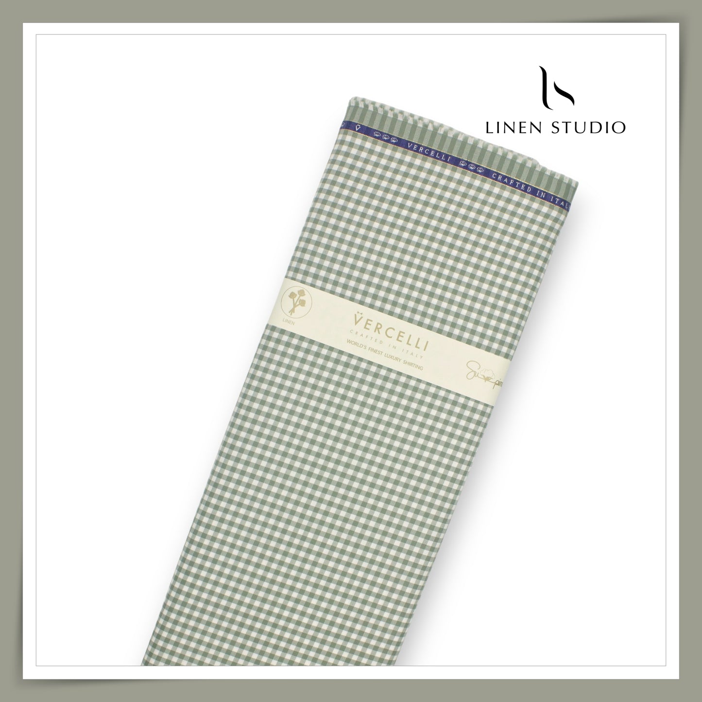 2/100's Wrinkle Resistant Supima Cotton Shirting by Vercelli - Sage Green Gingham Checks (NEW)