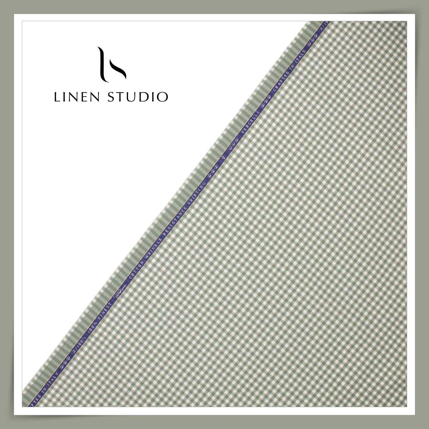 2/100's Wrinkle Resistant Supima Cotton Shirting by Vercelli - Sage Green Gingham Checks (NEW)