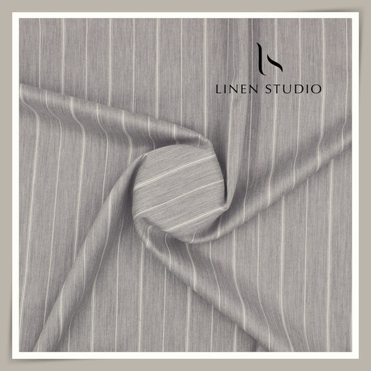2/100's Supima Cotton Shirting by Vercelli Italy - Grey with Classic White Broad Stripes (NEW)