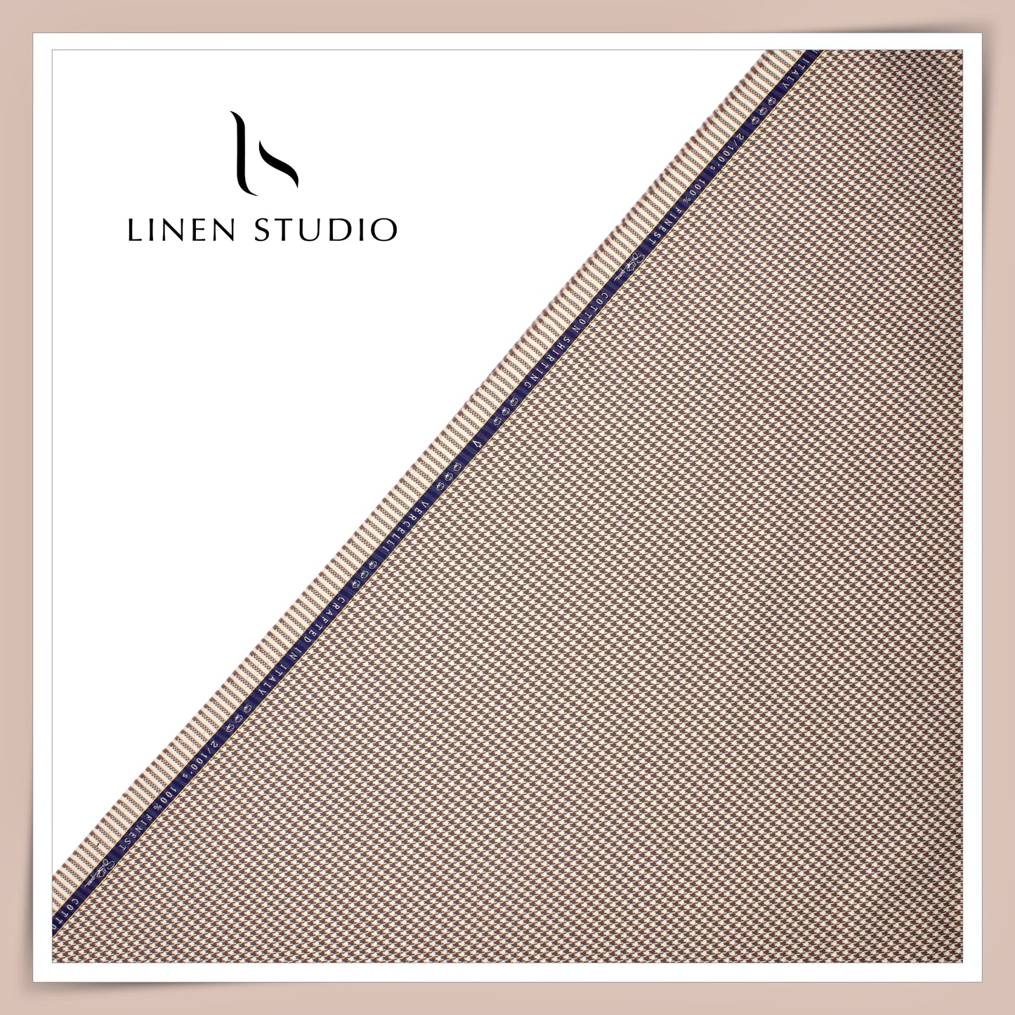 2/100's Supima Cotton Shirting by Vercelli -  Taupe Houndstooth Checks (Restocked)