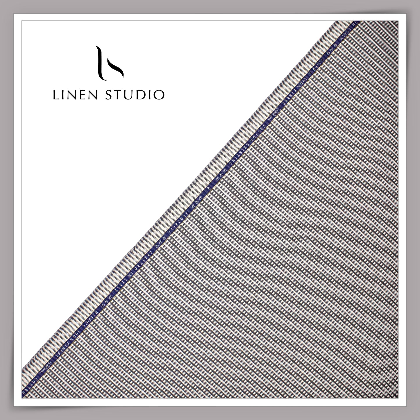 2/100's Supima Cotton Shirting by Vercelli -  Grey Houndstooth Checks (NEW)