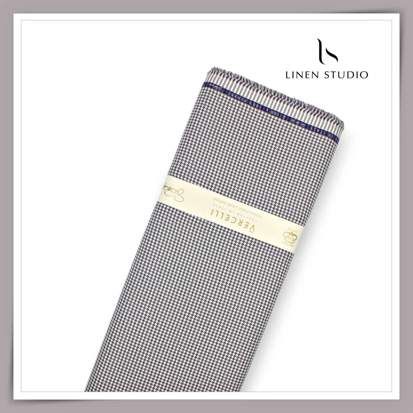 2/100's Supima Cotton Shirting by Vercelli -  Grey Houndstooth Checks (NEW)