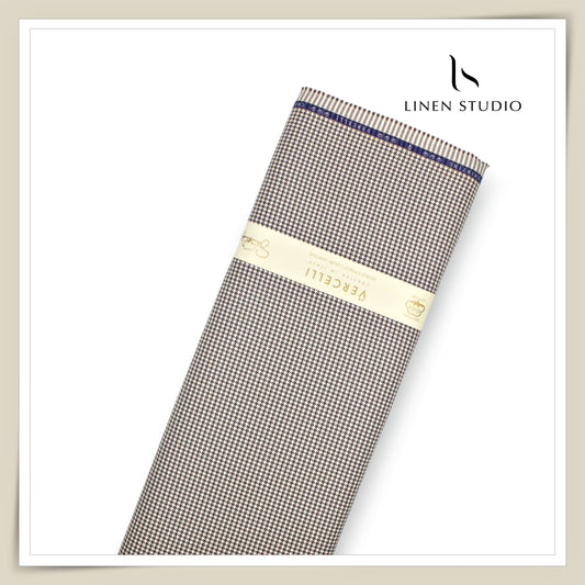 2/100's Supima Cotton Shirting by Vercelli -  Woody Brown Houndstooth Checks (NEW)