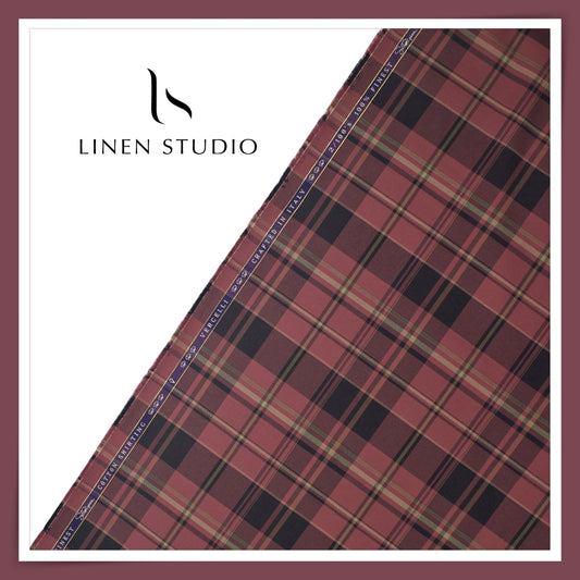 2/100's Supima Cotton Shirting by Vercelli Italy - Copper Rose Checks (NEW)