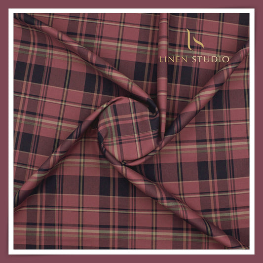 2/100's Supima Cotton Shirting by Vercelli Italy - Copper Rose Checks (NEW)