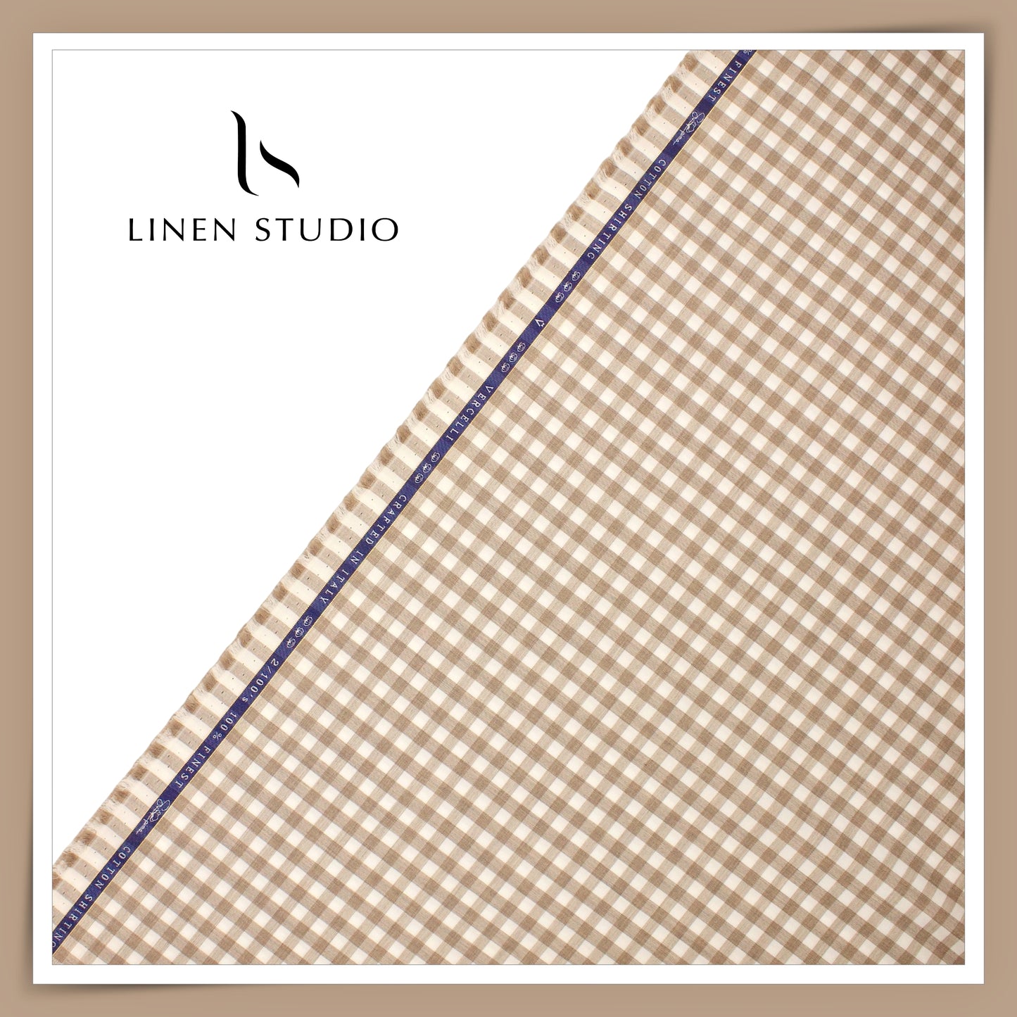 2/100's Supima Cotton Shirting by Vercelli - Desert Brown Shepard Checks (NEW)
