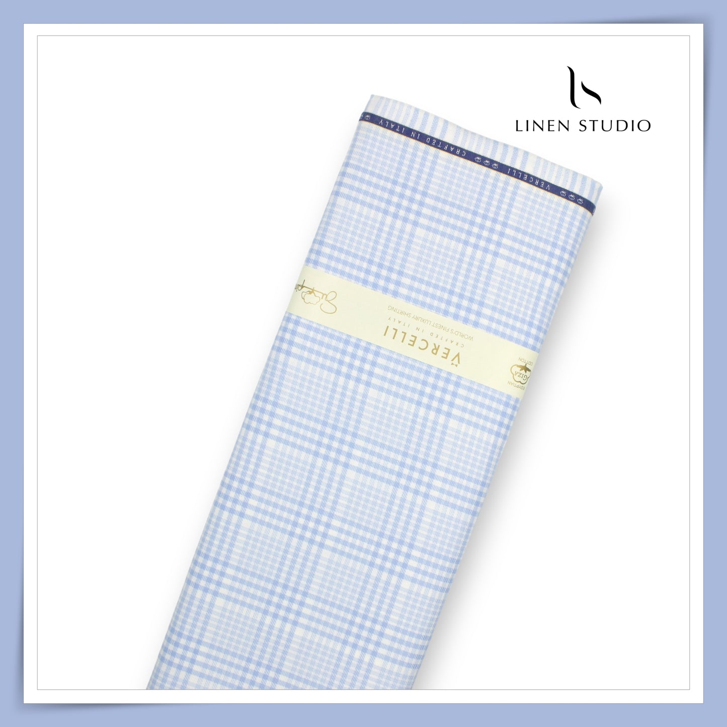 2/100's Supima Cotton Shirting by Vercelli - Ice Blue Glen Checks (NEW)