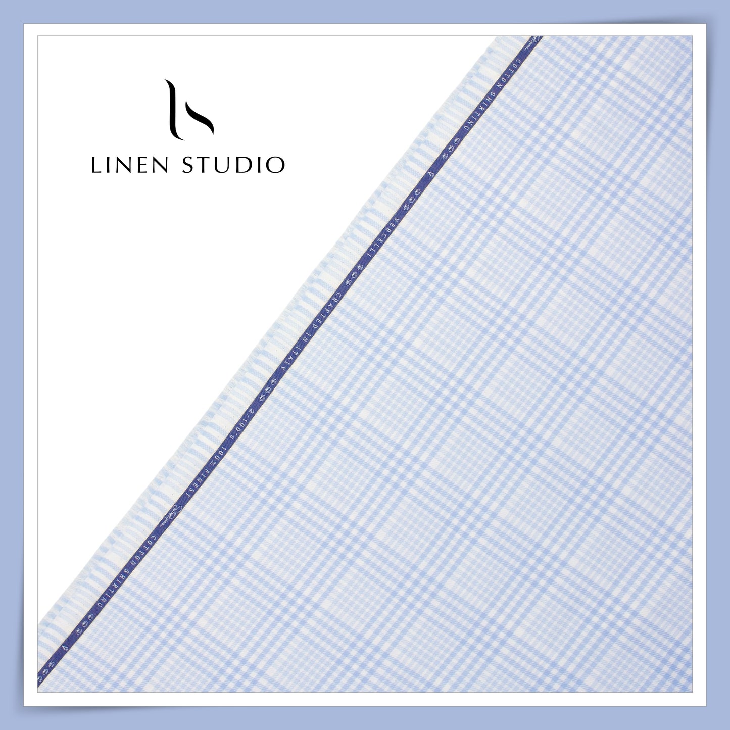 2/100's Supima Cotton Shirting by Vercelli - Ice Blue Glen Checks (NEW)