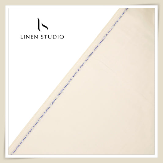 3/140's Finest Supima Cotton Shirting by Vercelli - Antique Cream (Zoom In) (NEW)