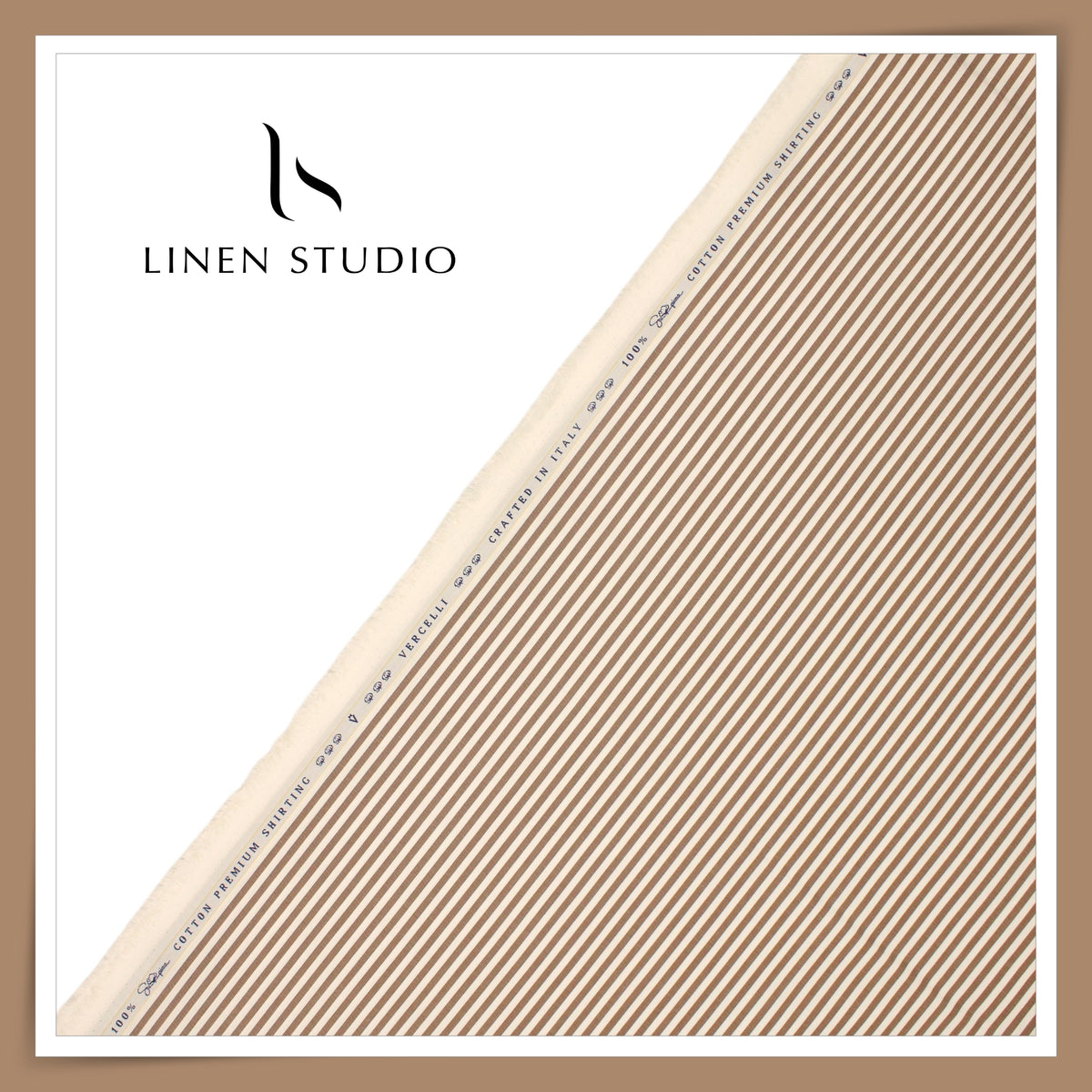 100% Supima Cotton Shirting by Vercelli Italy - Brown & White Awning Stripes (Fastest Selling) (NEW)