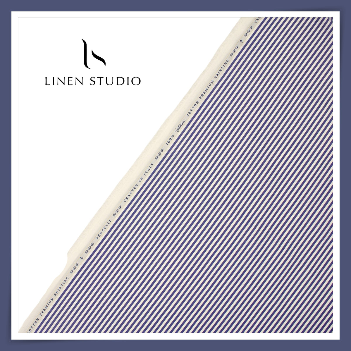 100% Supima Cotton Shirting by Vercelli Italy - Blue & White Awning Stripes (Fastest Selling) (NEW)