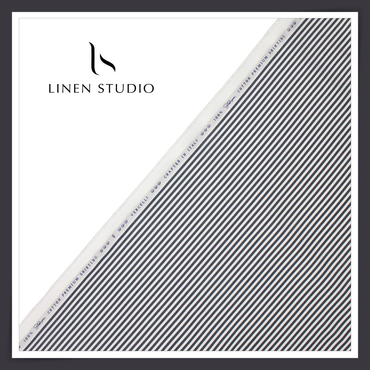 100% Supima Cotton Shirting by Vercelli Italy - Grey & White Awning Stripes (Fastest Selling) (NEW)