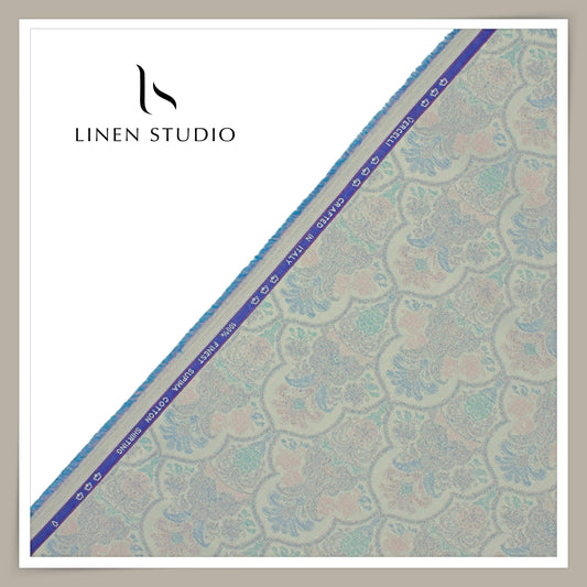 100% Finest Supima Cotton Jacquard Shirting by Vercelli Italy - Pale Gray (Fastest Selling)