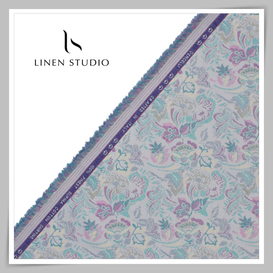 100% Finest Supima Cotton Jacquard Shirting by Vercelli Italy - French Grey (Fastest Selling)