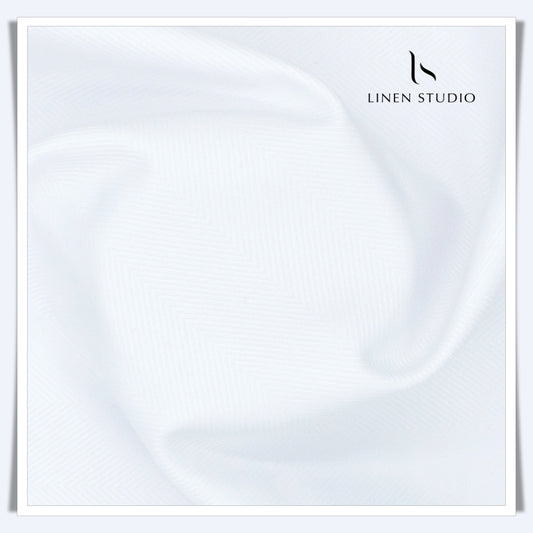 2/100's Finest Supima Cotton by Vercelli - Pure White Herringbone Design (Zoom In)