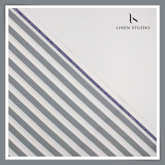 2/100's Supima Cotton Shirting by Vercelli - Slate Grey Stripes (NEW)