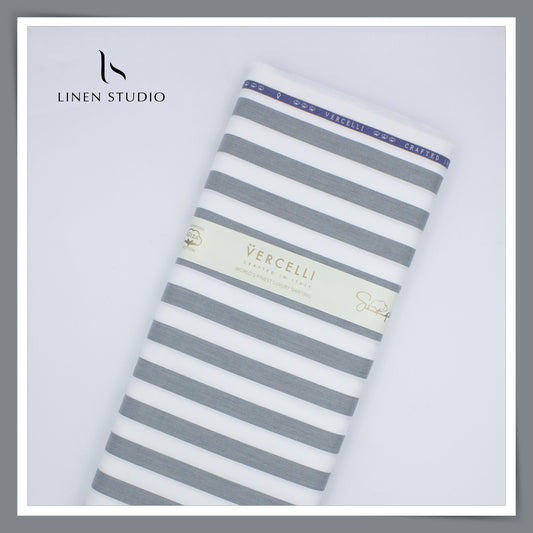 2/100's Supima Cotton Shirting by Vercelli - Slate Grey Stripes (NEW)