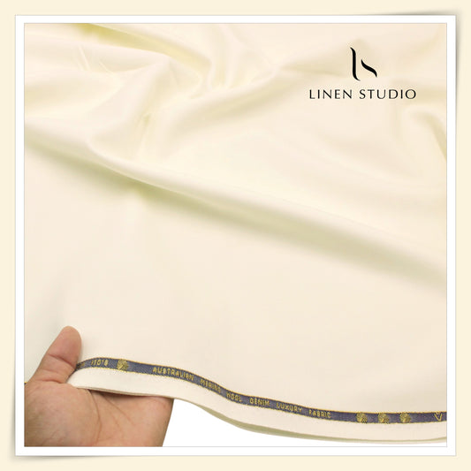 Vercelli Italy Wool Denim 130’s Merino Wool Blend Twill Suiting with Stretch - Ivory Cream (Latest Collection)